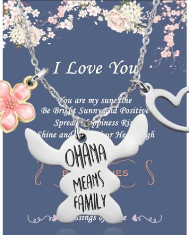 ThomJeley Stich Necklaces for Women, Stainless Steel Hibiscus Heart Charm Stich Necklace for Holiday Stich Gifts Stich Stuff Birthday Jewelry Lover Christmas Gifts