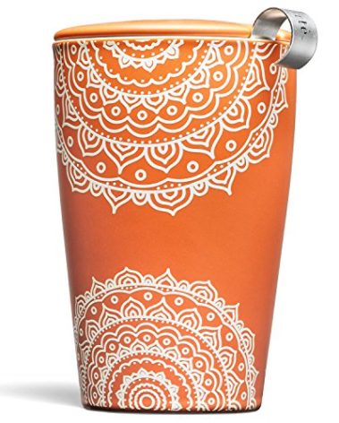 Tea Forte Chakra Double-Walled Ceramic Kati Cup with Removable Stainless Steel Infuser Basket and Lid, Steeps 12 oz Loose Leaf Tea, Lid and Cup Dishwasher & Microwave Safe