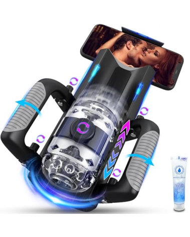 Sex Toy for Men Male Masturbator - Sex Toys Pocket Pussy with 12cm Thrusting Distance，Male Sex Toys Penis Pump Male Stroker Hands Free Masturbators with Phone Stand & Foldable Handle, Blowjob Machine