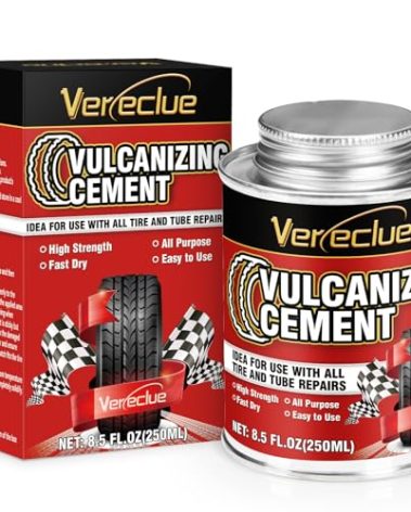 Chemical Vulcanizing Cement, Clear Tire Repair Glue, All Purpose Rubber Cement, Heavy Duty Tire Patch Kit with Brush Top Can for Car, Motorcycle, Bike, 8.5Oz