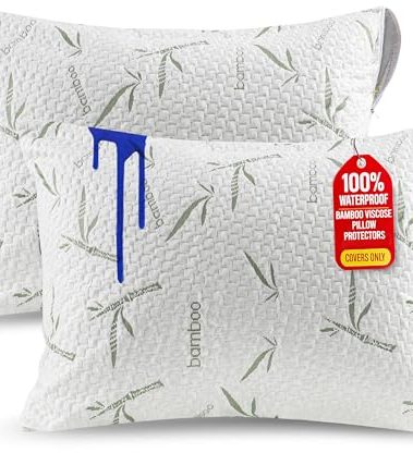 Utopia Bedding Waterproof Pillow Protectors with Zipper Standard Size (2 Pack), Soft and Cooling Bamboo Viscose Pillow Covers, Bed Bug Proof Pillow Encasements 20 x 26 Inches
