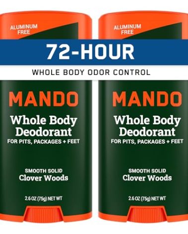 Mando Whole Body Deodorant For Men - Smooth Solid Stick - 72 Hour Odor Control - Aluminum Free, Baking Soda Free, Skin Safe - 2.6 Ounce (Pack of 2) - Clover Woods