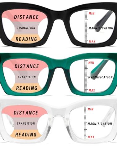 Hubeye Progressive Multifocus Reading Glasses for Women Blue Light Blocking Oprah Style Square Reader Spring Hinge +1.25