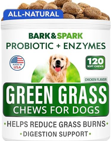 Bark&Spark All-Natural Grass Burn Spot Chews for Dogs - Pee Lawn Spot Saver - Grass Restore Treats - Dog Urine Neutralizer Solution for Grass Burn Spots - Made in USA - 120 Chews