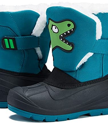 MORENDL Toddler Snow Boots Easy-on Fur Lined Warm Soft Winter Kids Boots with Cute Dinosaur Print Blue 11 US Little Kid