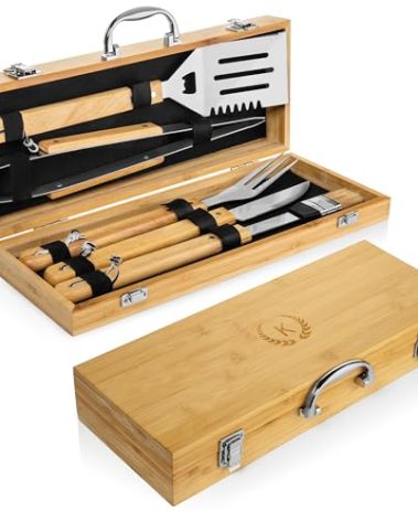 Keevly BBQ Toolset Box, Grill Accessaries Carrying Case, Grill Kit Case, Bamboo BBQ Utensil, Barbeque Uttensil, Barbecue Utensil, Barbecue Accessaries, Excellent Gift!
