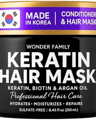 Keratin Hair Mask for Dry Damaged Hair and Growth – Korean Hair Care Mask with Biotin, Hair Gloss & Moisturizer – Deep Conditioning Hair Treatment for Frizzy, Curly, Bleached & Color Treated Hair