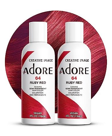 Adore Semi Permanent Hair Color - Vegan and Cruelty-Free Red Hair Dye - 4 Fl Oz - 064 Ruby Red (Pack of 2)