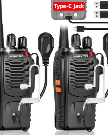 Radios Walkie Talkies Long Range for Adults,Rechargeable Walkie Talkies with Earpiece Two Way Radio 2 Way Radio Walky Talky Copy Frequency with Flashlight,USB-C Charger for Camping Hunting (2 Pack)