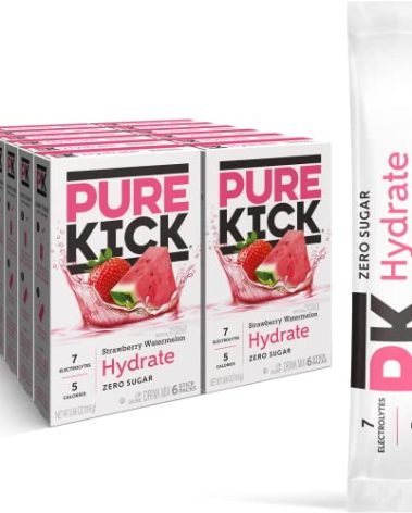Pure Kick Hydration Singles To Go Drink Mix, Strawberry Watermelon, Includes 12 Boxes with 6 Packets in each Box, 72 Total Packets