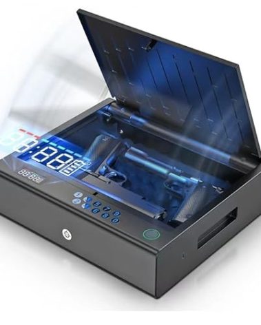 KESONS Biometric Gun Safe for Pistols, Fingerprint ≤0.1s Quick Access Handgun Safe with LCD Display/Digital Keypad, for Nightstand & Car (Matt Black)