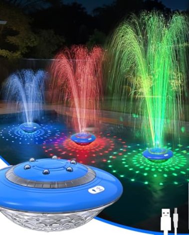 Floating Pool Fountain with Lights Show, 9 Pool Light Modes and 3 Fountain Modes with Remote for Inground Above Ground Pool, Upgraded Rechargeable Pool Fountains with Anchor-1 PC