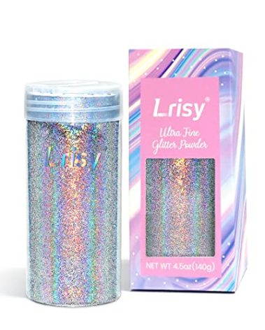Lrisy Holographic Extra Fine Glitter Powder with Shaker Lid, Craft Glitter Sequins for Epoxy Resin, Slime,Tumblers,Nail&Painting Arts 140g/4.5oz (Ultra Thin Holographic Silver)