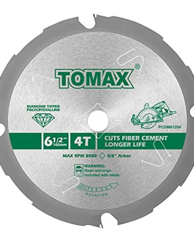 TOMAX PCDM61204 6-1/2 Inch 4 Tooth Polycrystalline Diamond Tipped (PCD) Hardie Fiber Cement Saw Blade with 5/8-Inch DMK Arbor