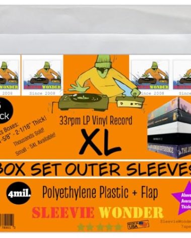 XL Box Set Sleeves (5) + Flap 4mil Thick Strong USA Polyethylene Plastic for 33rpm LP Vinyl Record Album Boxset (+1 Free Dj Sticker)