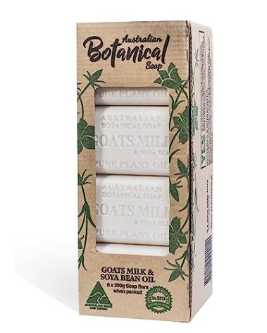 Australian Botanical Soap Goats Milk Bars, 6.6 oz Each, Pack of 8, Triple Milled with Soya Bean Oil & Organic African Shea Butter, Cleansing Bar Soap, Packaging May Vary