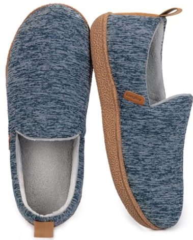 LongBay Women's Memory Foam House Shoes Cozy Brushed Jersey Slippers for Indoor Outdoor Navy Blue, 5-6