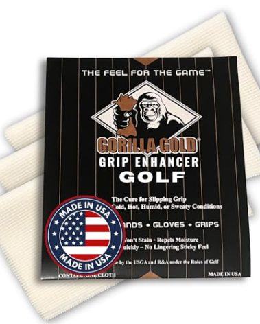 Gorilla Gold Grip Enhancer Tacky Towel - (Pack of 3) - Golf, Tennis, Softball & More - USGA Accepted Tack Cloth Improves Control in Wet Conditions, Repels Moisture & Cleans Grips - Made in USA