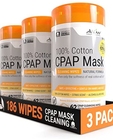AWOW Scented CPAP Wipes CPAP Mask Cleaner for Daily CPAP/BiPAP Mask Maintenance, 100% Cotton Safe on CPAP Masks, Mildly Scented Citrus Fragrance 62 ct CPAP Mask Wipes (3pk, 186 CPAP Cleaning Wipes)