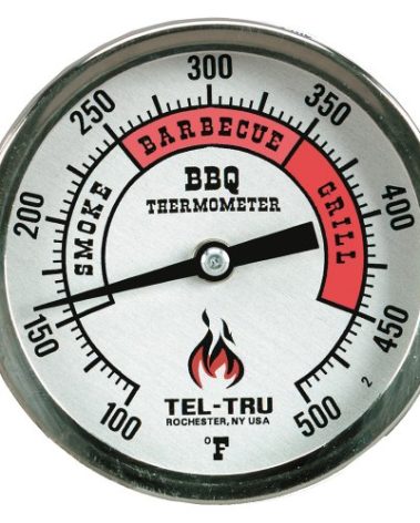 Tel-Tru BQ300 Barbecue Thermometer, 3 inch Aluminum Zoned dial, 4 inch stem, 100/500 Degrees F