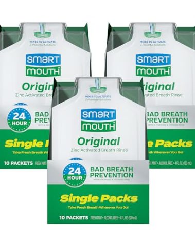 SmartMouth Original Activated Mouthwash - Adult Mouthwash for Fresh Breath - Oral Rinse for 24-Hour Bad Breath Relief with Twice Daily Use - Fresh Mint Flavor - 0.4 Fl Oz (30 Travel Packs)