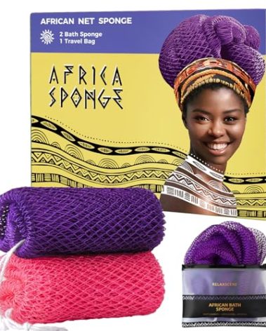 African Net Sponge Authentic - 2 Pieces Loofah Exfoliating Body Scrubber Bath Sponge - Back Scrubber Washcloth for Shower - Real African Scrub Exfoliator Body Care Bathing Accessories for Women