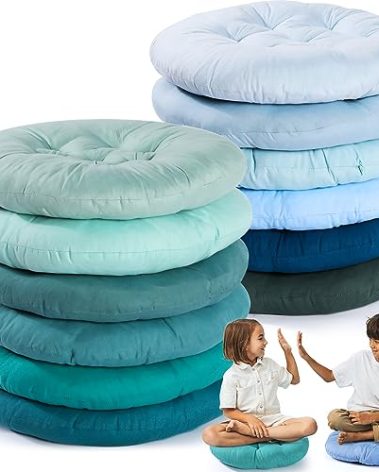 Fumete 12 Pcs Floor Pillows Cushions Seating 16 x 16 Inches Color Round Seat Reading Floor Chair Cushions for Kids Adults Classroom Home School Playing Supplies(Multicolor)
