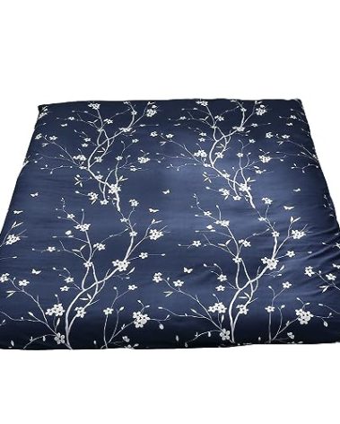 MAXYOYO Mattress Cover for Traditional Japanese Futon Mattress, Futon Floor Mats Cover with Zipper, Super Soft and Machine Washable, Navy Floral, Full