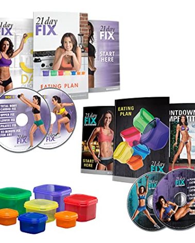 Beachbody 21 Day Fix & 21 Day Fix Extreme - Workout Accessories + Fitness DVDs Bundle, Body Weight Home Workout Planner & Video Guide, Meal Plan and Portion Control Containers Included