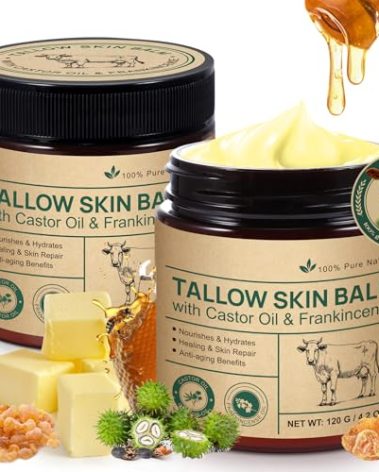 BUBGQWKR Tallow Castor Oil Frankincense Oil Handmade Skin Balm, Face & Body Moisturizer for Sensitive Skin, Eczema All-Purpose Balm, 100% Grass-Fed Tallow for Skin Care