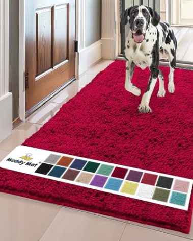 Muddy Mat® Original Dog Door Mat for Muddy Paws, Super Absorbent Microfiber, Non-Slip Washable Pet Rug, Quick Dry Chenille Entryway Carpet, Machine Washable Indoor Outdoor mat, Maroon 35"x60"