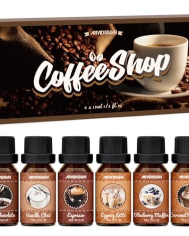 ARVIDSSON Coffee Fragrance Oils Set, Premium Essential Oils for Diffuser, Espresso, Vanilla Chai, Hot Chocolate, Blueberry Muffin, Eggnog Latte, Caramel Macchiato, Coffee Shop Scented Oils