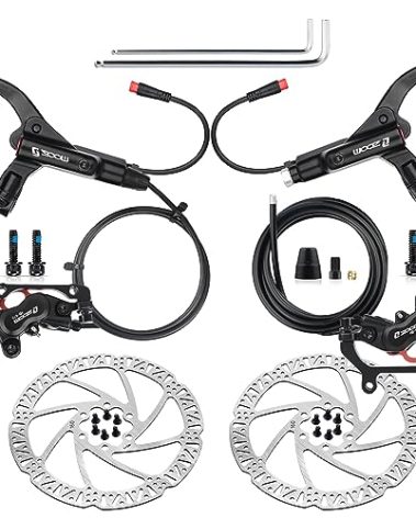 Hycline 4-Pistons Ebike Hydraulic Brake Set: Zoom H876E 2-PIN Power-Off Electric Bike Disc Brake Kit Included 160mm Rotors and Mounting Adapter
