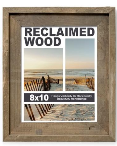 Rustic 8x10 Picture Frame, Reclaimed Barnwood Photo Frame with Tempered Glass, Distressed Family Gallery Corner, Horizontal and Vertical Wall Mounting or Table-top Display, Set of 1