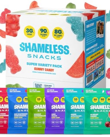 Shameless Snacks - Healthy Low Calorie Snacks, Low Carb Keto Gummies (Gluten Free Candy) - 6 Pack Super Variety Pack
