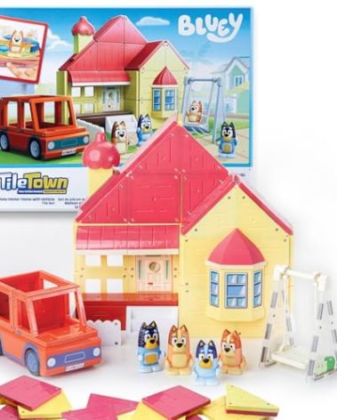 Tile Town Bluey Heeler Family Home 52-Piece Magnetic Tile Playset, Interactive STEM Magnetic Tiles Toys, Includes Bluey & Bingo Figures, Action Tiles