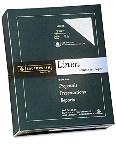 Southworth 25% Cotton Business Paper, 8.5 x 11", 24 lb/90 gsm, Linen Finish, White, 500 Sheets - Packaging May Vary (554C)
