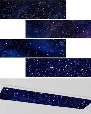 Wowangce 4 Pcs 1 x 4 Feet Fluorescent Lights Covers Magnetic Ceiling Light Cover with 8 Magnets Fluorescent Light Filters for School Classroom Home Drop Lamp Decor (Starry Sky)