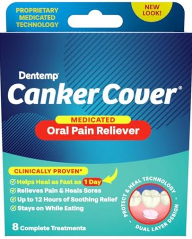 Dentemp Canker Cover - Canker Sore Medicine Pain Reliever (8 Count) - Canker Sore Treatment to Relieve Canker Pain, Mouth Sores & Mouth Irritation - Fast Acting Canker Sore Relief Tablets for Adults