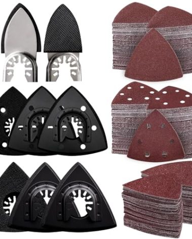 161Pcs Oscillating Tool Sanding Pad Kit, 3Pcs 3-1/2 Inch Perforated Triangle Sanding Pads 3Pcs Triangle Sanding Pads and 2Pcs Finger Sanding Pad, 150Pcs Multitool Sandpaper