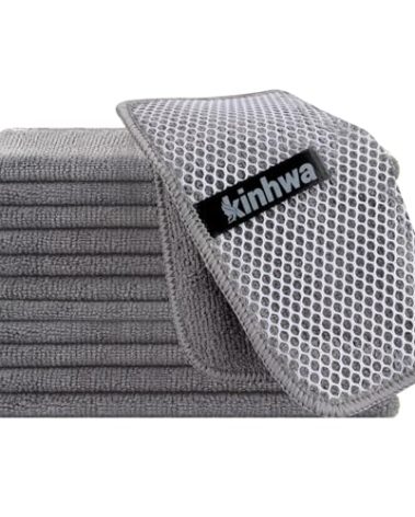KinHwa Kitchen Washcloths for Dishes Absorbent Microfiber Dish Cloths Quick Dry Dish Rags with Poly Scour Scrub Side Ideal for Kitchen Cleaning (Gray, 7inchx7inch 12 Pack)