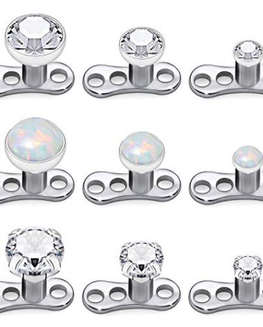 Kridzisw 14G Titanium Dermal Piercing Jewelry Diamond Dermal Tops G23 Hypoallergenic Dermal Base Opal Dermal Anchor 14 Gauge Surgical Stainless Steel Implant Medical Dermal Piercing Jewelry Women Men