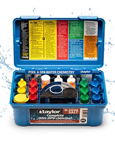Taylor K-2006-SALT Complete, 9-in-1 Pool & Spa Test Kit, Free & Combined Chlorine, pH, Acid & Base Demand, Total Alkalinity, Calcium Hardness, Cyanuric Acid (CYA), and Chloride (Sodium Chloride)