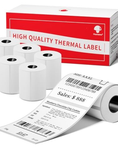 Phomemo [6x100 pcs]Original Labels for M110 M220 M221 M120 M200, 1.97''x3.15'' (50x80mm), 6 Rolls, 100 Label/Roll, Square, White,Self-Adhesive Thermal, for Clothing, Ingredient, Logo, Barcode, Address