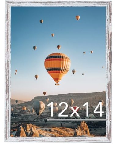 JCJMY 12x14 Picture Frame Rustic White for Wall Hanging, Wall Mounting Horizontally or Vertically, 12 x 14 Wall Gallery Poster Photo Frame with Shatter Resistant Plexiglass, Rustic White