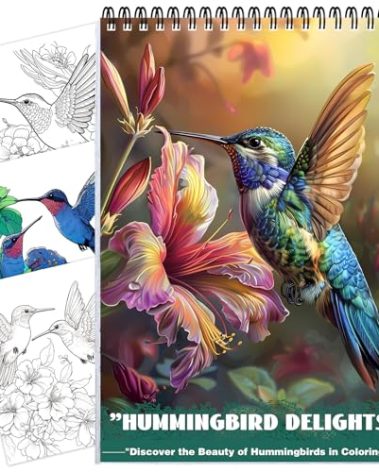 CKMOREL Humming Bird Adult Coloring Book Spiral Bound Mindfulness Adult Coloring Book for Women Relaxation Spiral Bound Lay Flat, Single-Sided Print with 24 Pages, Anxiety Relief Gifts Relaxation
