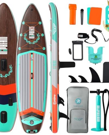 Niphean (Extra Large) Inflatable Paddle Board, SUP for 2+1 People/Family, Stand Up Paddle Board with (Beginner Friendly) StabilTrac Fin, Waterproof Phone Pouch, Paddle Boards for Adults, Gift Ideas