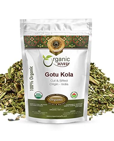Organic Way Dried Gotu Kola Cut & Sifted (Centella asiatica) - Organic & Kosher Certified | Raw, Vegan, Non GMO & Gluten Free | USDA Certified | Origin - India (1/2LBS / 8Oz)