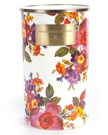 MACKENZIE-CHILDS Enamel Utensil Holder, Kitchen Utensil Holder for Countertop, Storage Caddy, White Flower Market