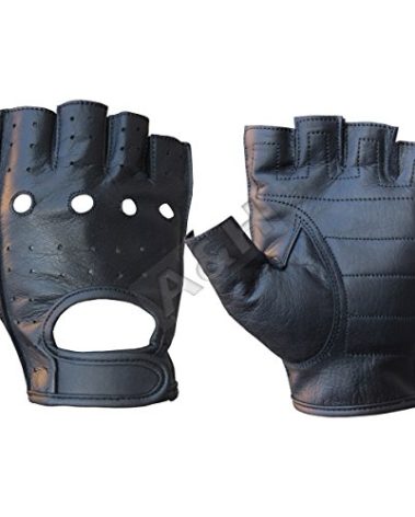 A&H Apparel Leather Motorcycle Glove Genuine Cowhide Fingerless Leather Driving Gloves (Large)